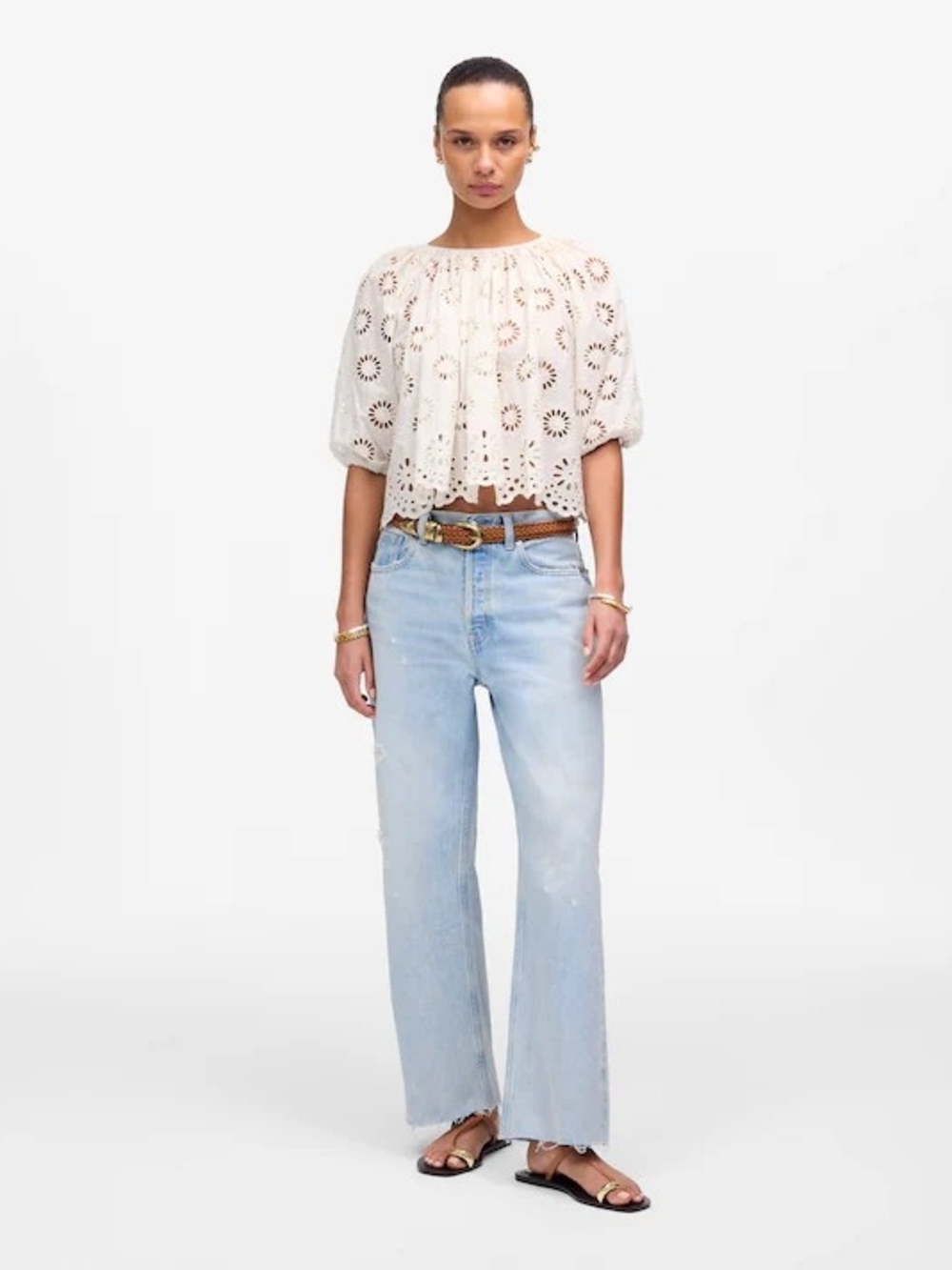 Madewell Low Slung Baggy Crop Wide Leg Raw Hem Jean in Foster Wash Size 26